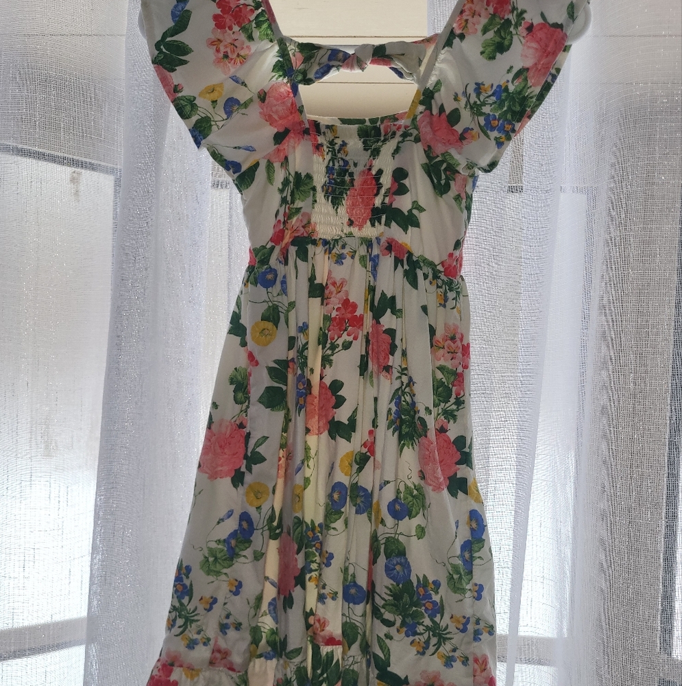 Girls Long Summer Dress Flower Print Size S 6-7